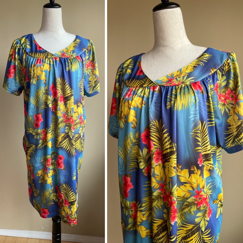 Vintage Lati Fashion Hawaiian Tropical Print Muumuu Large 1x